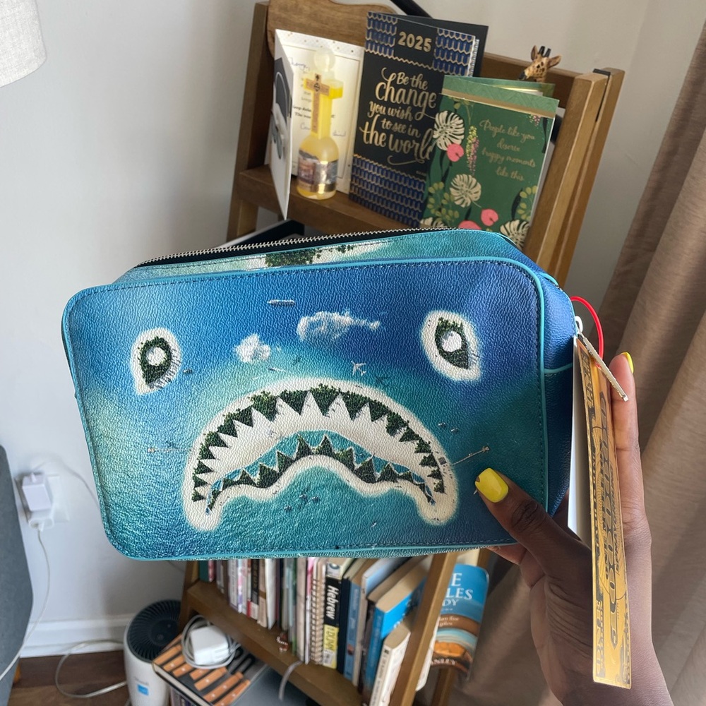 Blue Shark Face Toiletry Bag